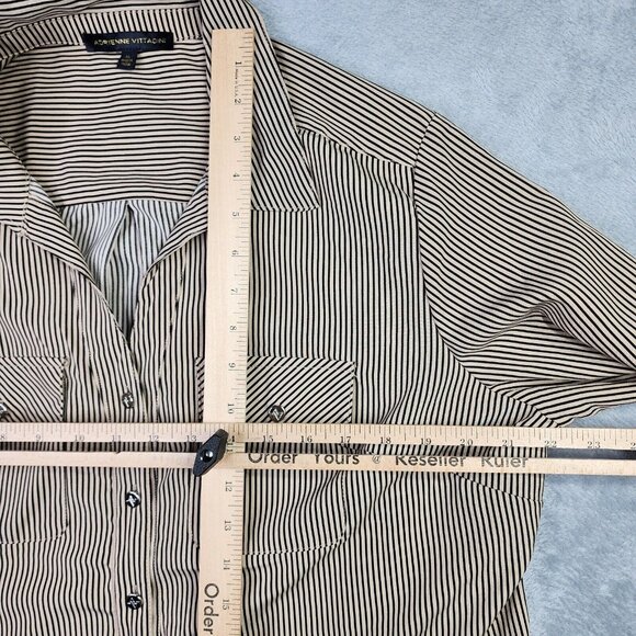 Adrienne Vittadini Shirt Women XL Brown Stripe Button Long Sleeve Stretch Office - Picture 10 of 12